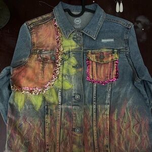 Embellished Denim Jacket with Colorful Accents
